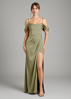 Azazie Johana Bridesmaid Dresses Pistachio Mermaid Off the Shoulder Stretch Satin Convertible Dress image2