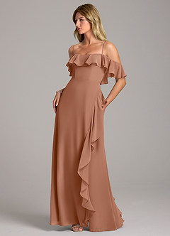 Azazie Aubrie Abiti da Damigella Abito A-Line in Chiffon a Spalla Scoperta Bronzo image3