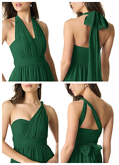 Azazie Olani Vestidos de damas de honor Vestido de Verde Oscuro de Gasa de Corte en A Convertible con Vestidos sin tirantes image2