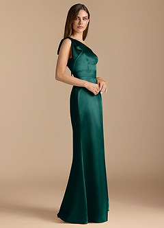 Azazie Rinna Vestidos de damas de honor Vestido de Pino de Satén Metálico de Corte Sirena con Volante image3