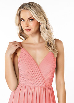 Azazie Gracie Final Sale Coral A-Line Pleated Chiffon Dress image6