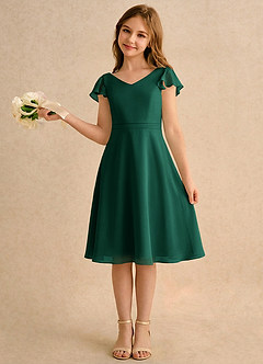 Azazie Narin Girls Formal Blumenmädchenkleider A-Linie mit ärmel Chiffon Kleid Smaragd image1