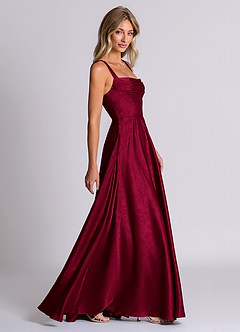 Azazie Shaude 신부 들러리 드레스 A라인 주름진 자카드 바닥 길이 드레스 image3