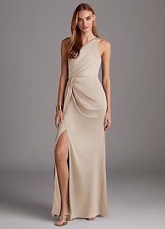 Azazie Mika Final Sale White Alabaster Sheath One Shoulder Stretch Satin Dress image3