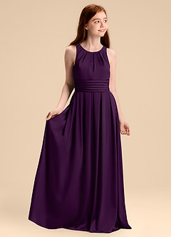 Azazie Bibiane Junior Grape A-Line Pleated Stretch Satin Dress image1