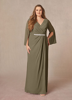 Azazie Belinda Mother of the Bride Dresses Willow Green A-Line V-Neck Pleated Chiffon Dress image6