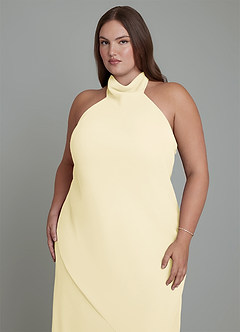 Azazie Velli Bridesmaid Dresses Lemon Sorbet Mermaid High Neck Chiffon Dress image9