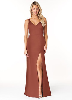 Azazie Jess Venta Final Vestido de Dusty Blue de Satén Elástico de Corte Recto con Cuello en V image1