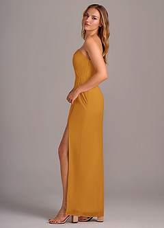 Azazie Tatianna Abiti da Damigella Abito Tubino in Chiffon Monospalla Caramello image5