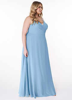 Azazie Davis Abiti da Damigella Abito A-Line in Chiffon con Scollo a V Azzurro Polvere image10