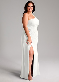 Azazie Eren Vestidos de damas de honor Vestido de Blanco de Gasa de Corte Recto con Hombro unilateral image12