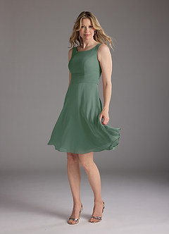 Azazie Shirley Mother of the Bride Dresses Eucalyptus A-Line Scoop Pleated Chiffon Dress image4