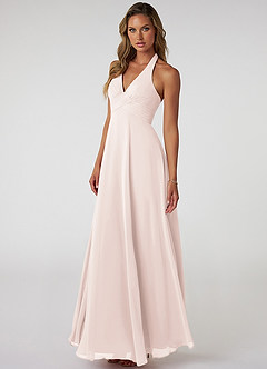 Azazie Tessie Bridesmaid Dresses Rose Petal A-Line V-Neck Pleated Chiffon Dress image3