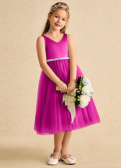 Azazie Firefly Abiti da Ragazza di Fiori Abito A-Line in Raso Opaco Fiocco Fucsia image2