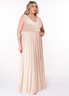 Azazie Tanicia Bridesmaid Dresses Blushing Pink A-Line V-Neck Pleated Mesh Dress image8