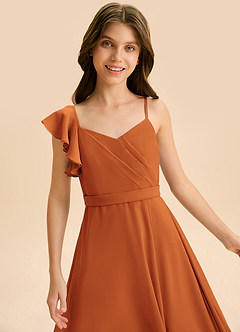 Azazie Kelsea Junior Abito A-Line in Chiffon Increspato Cannella image7