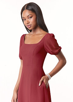 Azazie Alani Bridesmaid Dresses Pomegranate A-Line Square Neckline Chiffon Dress image4