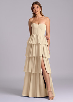 Azazie Faye Robes de demoiselle d'honneur Robe Trapèze en Mousseline de soie Encolure en Forme de Cœur Champagne image4