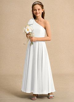 Azazie Guppy Girls Formal Blumenmädchenkleider A-Linie One-Shoulder Chiffon Kleid Weiß image6