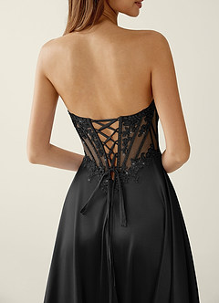 Zuri Black Satin Wrap Beaing Corset A-line Prom Dress image3