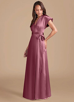 Azazie Nico Vestidos de damas de honor Vestido de Rosa Del Desierto de Satén Metálico de Corte en A con Plisado image3