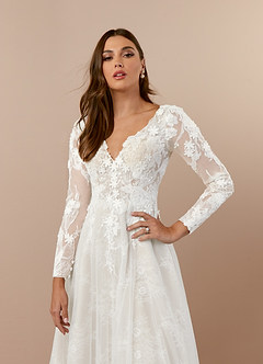 Azazie Leila Hochzeitskleider A-Linie V-Hals Pailletten Tüll Kleid Diamantweiß image9