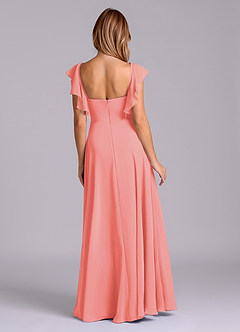 Azazie Leilani Bridesmaid Dresses Coral A-Line Pleated Chiffon Dress image2