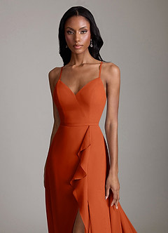Azazie Naeem Bridesmaid Dresses Burnt Orange A-Line V-Neck Ruffle Chiffon Dress image5