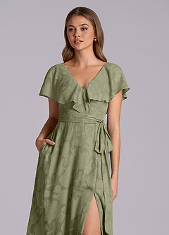 Azazie Lainey Bridesmaid Dresses Pistachio A-Line with Pockets Floral Burnout Dress image7