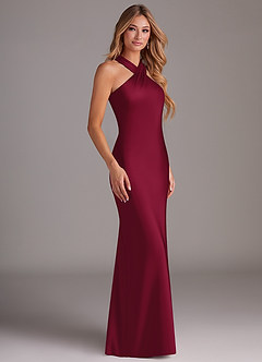 Azazie Doretta Bridesmaid Dresses Burgundy Mermaid Pleated Stretch Satin Dress image3
