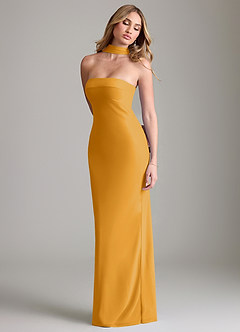 Azazie Lusinda Vestidos de madrinha de casamento Vestido Caramelo de Chiffon de sereia com Fora do ombro image7