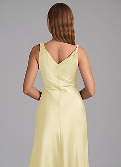 Azazie Nerine Bridesmaid Dresses Lemon Sorbet A-Line Pleated Stretch Satin Dress image2