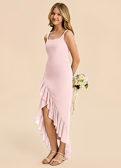 Azazie Reesie Junior Blushing Pink Sheath Ruched Chiffon Dress image6