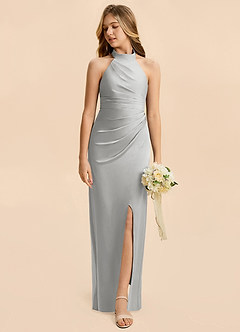 Azazie Jemma Junior Etui Gestreift Stretch-Satin Kleid Silber image3