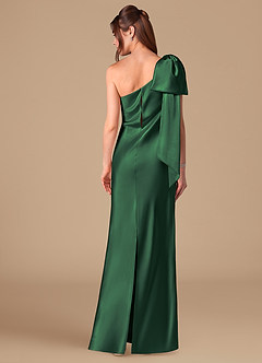 Azazie Capri Vestidos de damas de honor Vestido de Verde Oscuro de Satén Metálico de Corte Recto con Hombro unilateral image4