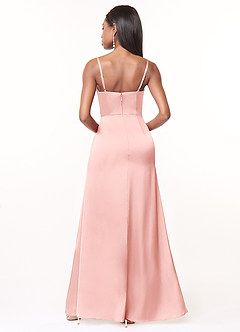 Azazie Maci Bridesmaid Dresses Powder Pink A-Line V-Neck Pleated Stretch Satin Dress image2