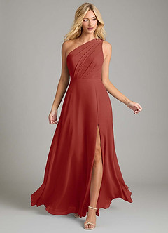 Azazie Phaedra Bridesmaid Dresses Terracotta A-Line One Shoulder Chiffon Dress image4