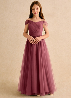 Azazie Yuna Girls Formal Blumenmädchenkleider A-Linie Schulterfrei Tüll Kleid Merlot image4