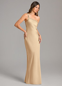 Azazie Monroe Jurken voor bruidsmeisjes Jurk van Stretch Satijn met Zeemeermin One-Shoulder Champagne image5