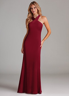 Azazie Doretta Bridesmaid Dresses Burgundy Mermaid Pleated Chiffon Dress image3