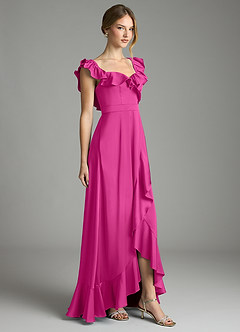 Azazie Lyra Vestidos de damas de honor Vestido de Fucsia de Satén Elástico de Corte en A Convertible con Vestidos sin tirantes image5