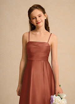 Azazie Pebbles Junior Formal Flower Girl Klänningar Klä A-Line i Matt satäng Plisserad image4