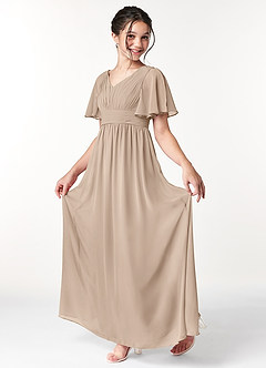Azazie Temeka Junior Taupe A-Line Pleated Chiffon Dress image3