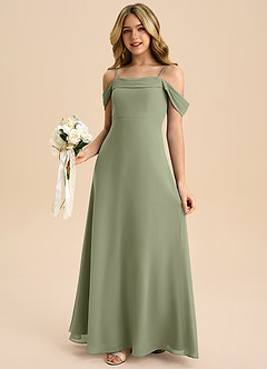 Azazie Anselie Junior Robe Trapèze en Mousseline de soie Épaule décolletée Pistache image4