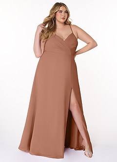 Azazie Everleigh Abiti da Damigella Abito A-Line in Chiffon con Scollo a Cuore a Pieghe Bronzo image8