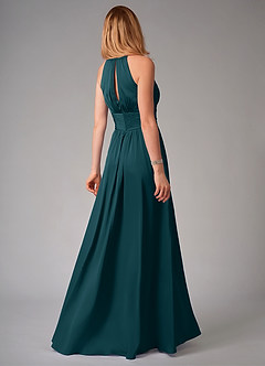 Azazie Bonnie Robes de demoiselle d'honneur Robe Trapèze en Satin extensible Plissée Vert Pin image2