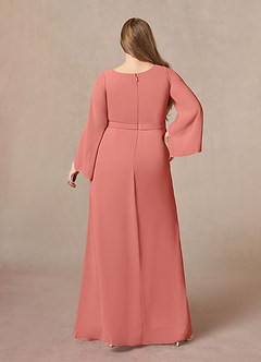 Azazie Belinda Kleider für die Brautmutter A-Linie V-Hals Gefaltet Chiffon Kleid Lachsrosa image2