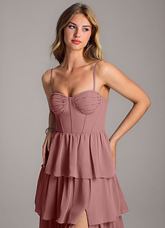 Azazie Alanna Brautjungfernkleider A-Linie Herzausschnitt Chiffon Kleid Wüstenrose image2