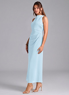 Azazie Evadne Bridesmaid Dresses Sky Blue Sheath Pleated Chiffon Dress image4