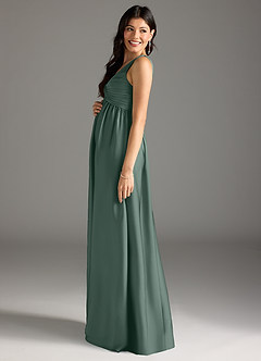 Azazie Yetta 임산부 신부 들러리 드레스 A라인 주름진 스트레치 새틴 플로어 길이 드레스 image4